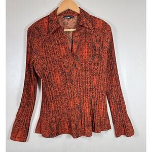 Apt. 9 Womens Button Up Top Whimsigoth Y2K 90s Pleated Bell sleeve Paisley XL